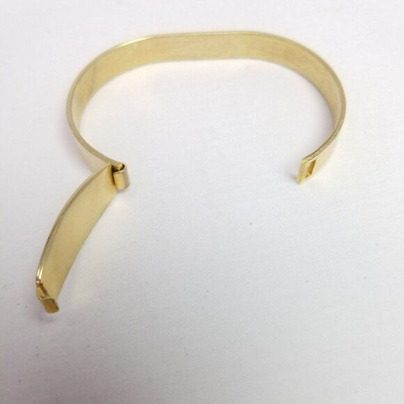 Vintage Gold Tone Bangle Bracelet with Blank ID Panel Front, Front Clasp, Estate - Picture 3 of 5